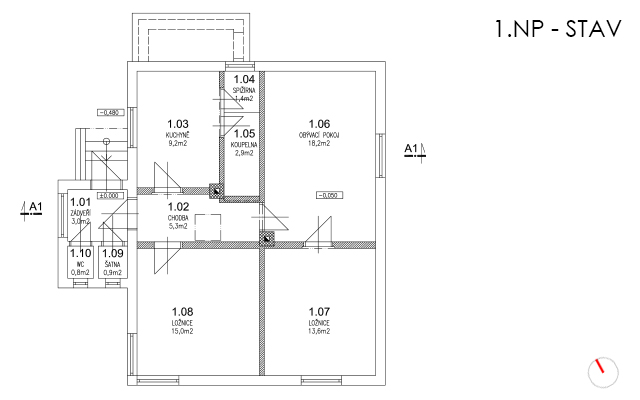 půdorys 1 np - původní stav
